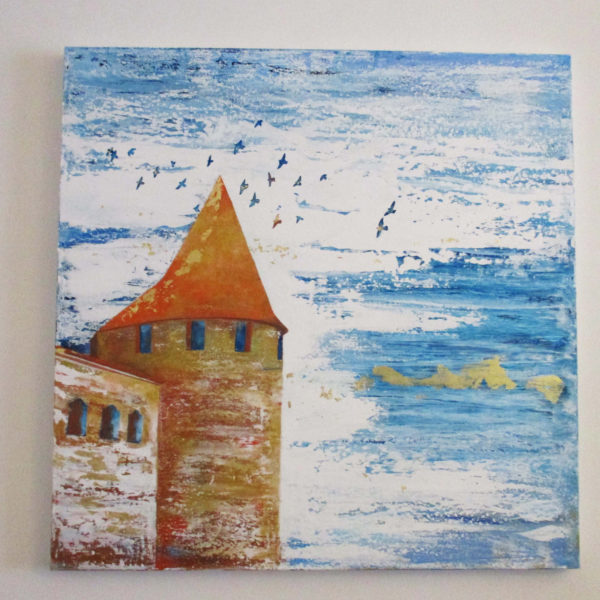 Jane Heyes Art Carcassonne Turrets with birds 100x100 higher res